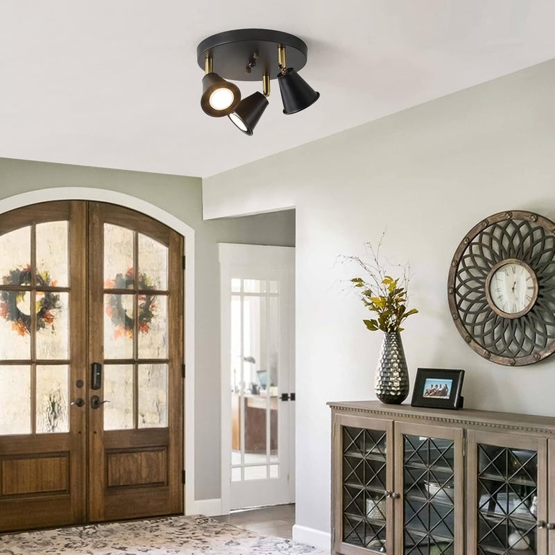 SEEBLEN 3-Light Industrial Directional Track Lighting, Adjustable Round Ceiling Spotlight, Morden Black Flush Mount Kitchen Light for Kitchen,Hallway,Dining Room,Porch,Office.Gu10 Bulbs Included - Image 3